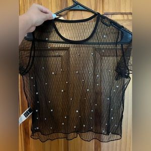 Shien sheer top with pearl details